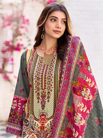 Varanga Women Ethnic Floral Mirror Embroidered Pakistani Kurta With Trouser & Dupatta